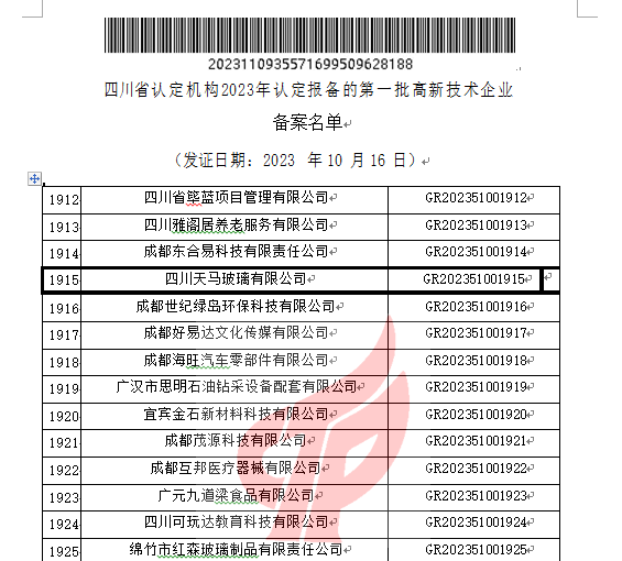 喜報！四川天馬玻璃有限公司再次被認(rèn)定為國家級高新技術(shù)企業(yè)(圖2)